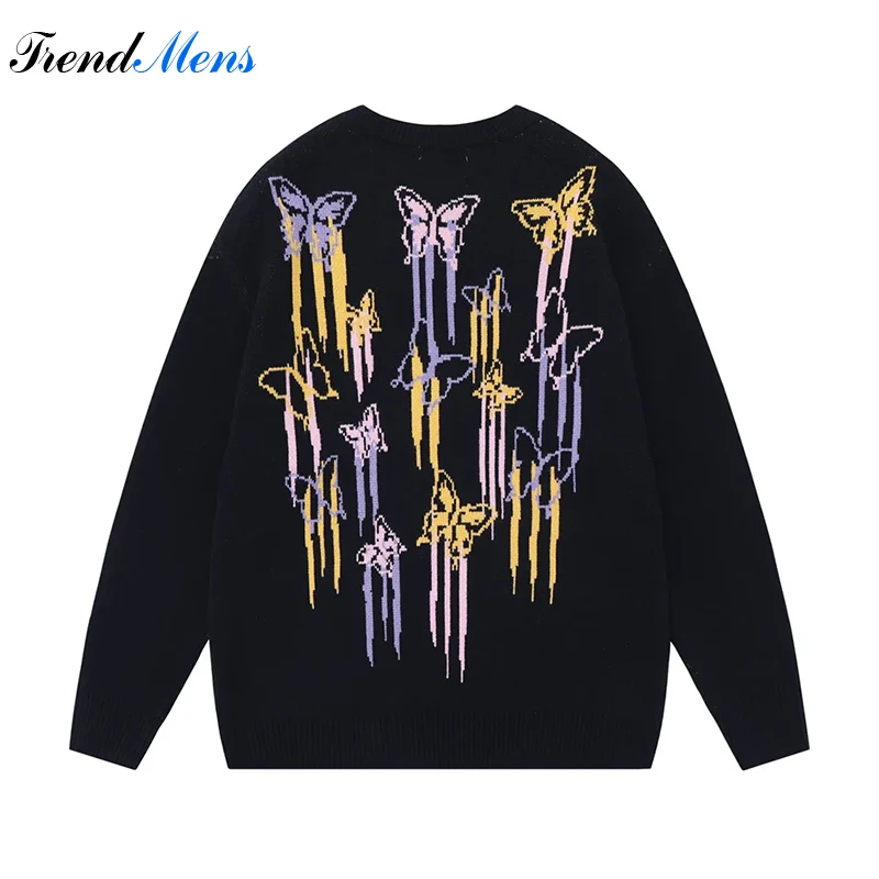 

Butterfly Graffiti Pullover Men Round Neck High Street Loose Pullover Versatile Casual Fashion Couple Sweater Chompa De Hombre