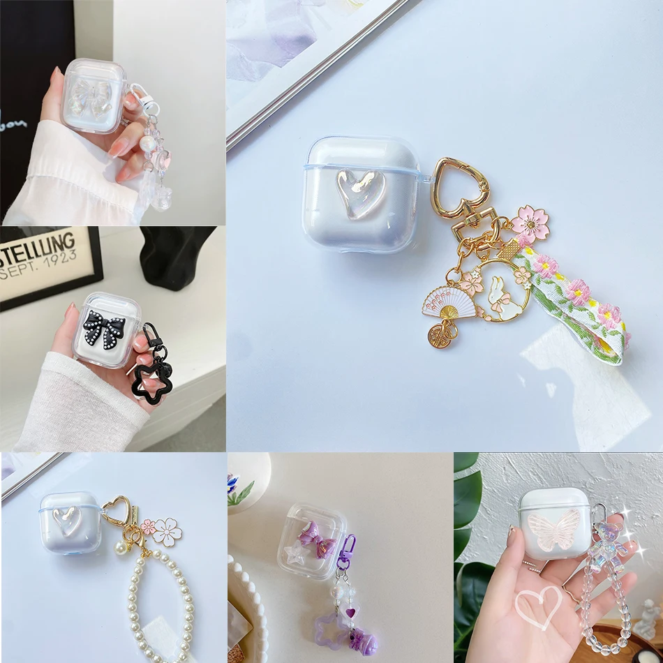 샤오미 레드미 버즈 3 용 소프트 클리어 케이스, 귀여운 크리스탈 나비 펜던트 이어폰 커버, 버즈 3 보호 케이스