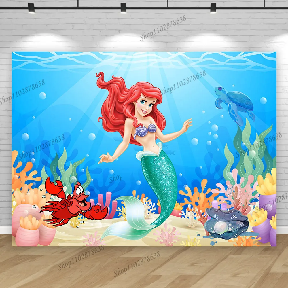 Mermaid Birthday Party Background Seabed Disney Princess Ariel Girl Baby Shower Backdrop Photography Photo Studio Banner Decor