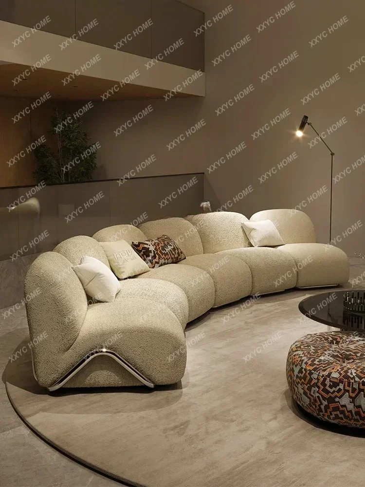 Curved Module Sofa Living Room Light Luxury Modern Large Flat Villa Cotton Linen Fabric Furniture