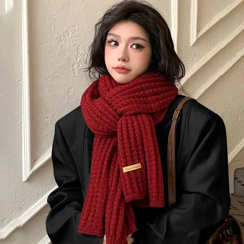 Korea Styles New Knitted Winter Scarf for Women Fashion Solid Color Cashmere Tassel Shawl Travel Pashmina Warm Lady Long Scarves