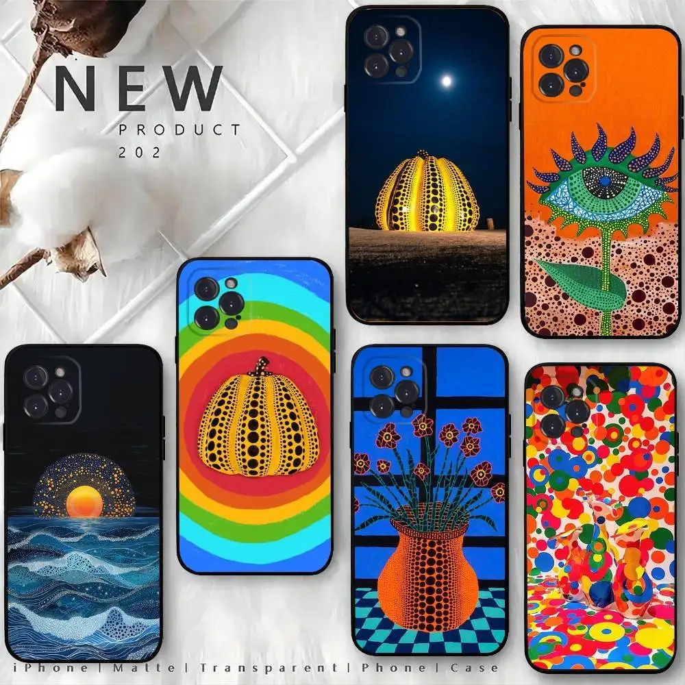 

Painting Yayoi Art Kusama Phone Case For iPhone 16,15,14,13,12 Mini 11 Pro XR,X,XS,MAX 7,8 Plus Silicone Cover Soft Black