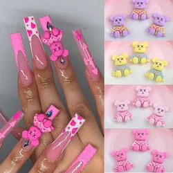 10pcs Kawaii Bear Shape Nail Art Charm resina 3D Cute Bear Bows Star Flower decorazione per unghie fai da te Cartoon Design accessori per unghie