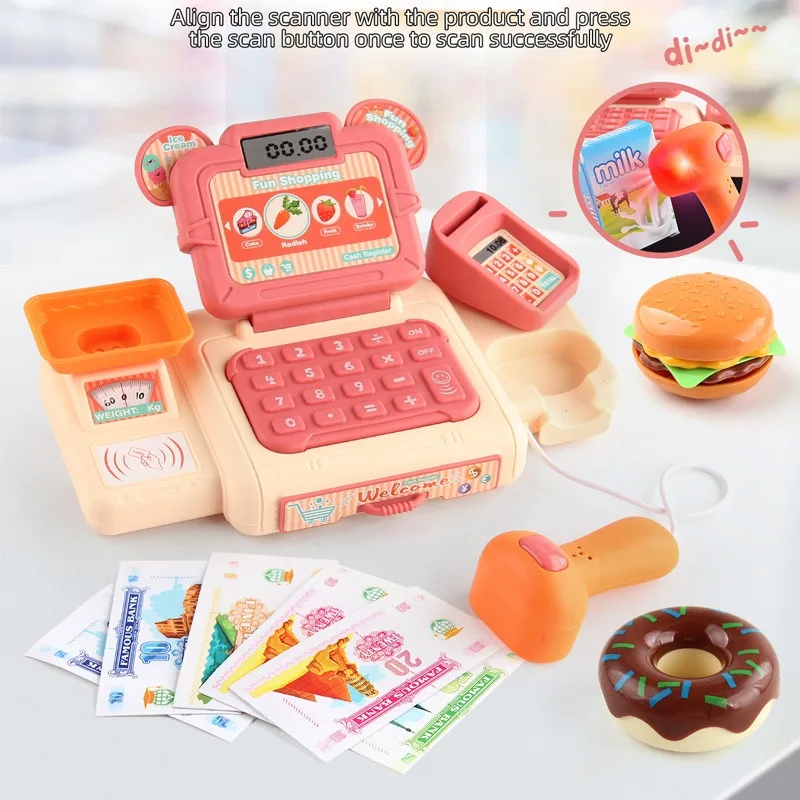Kids Pretend Play Supermarket Cash Register Toy Realistic Role Play Mini Convenience Store Checkout Counter Set For Boys Girls