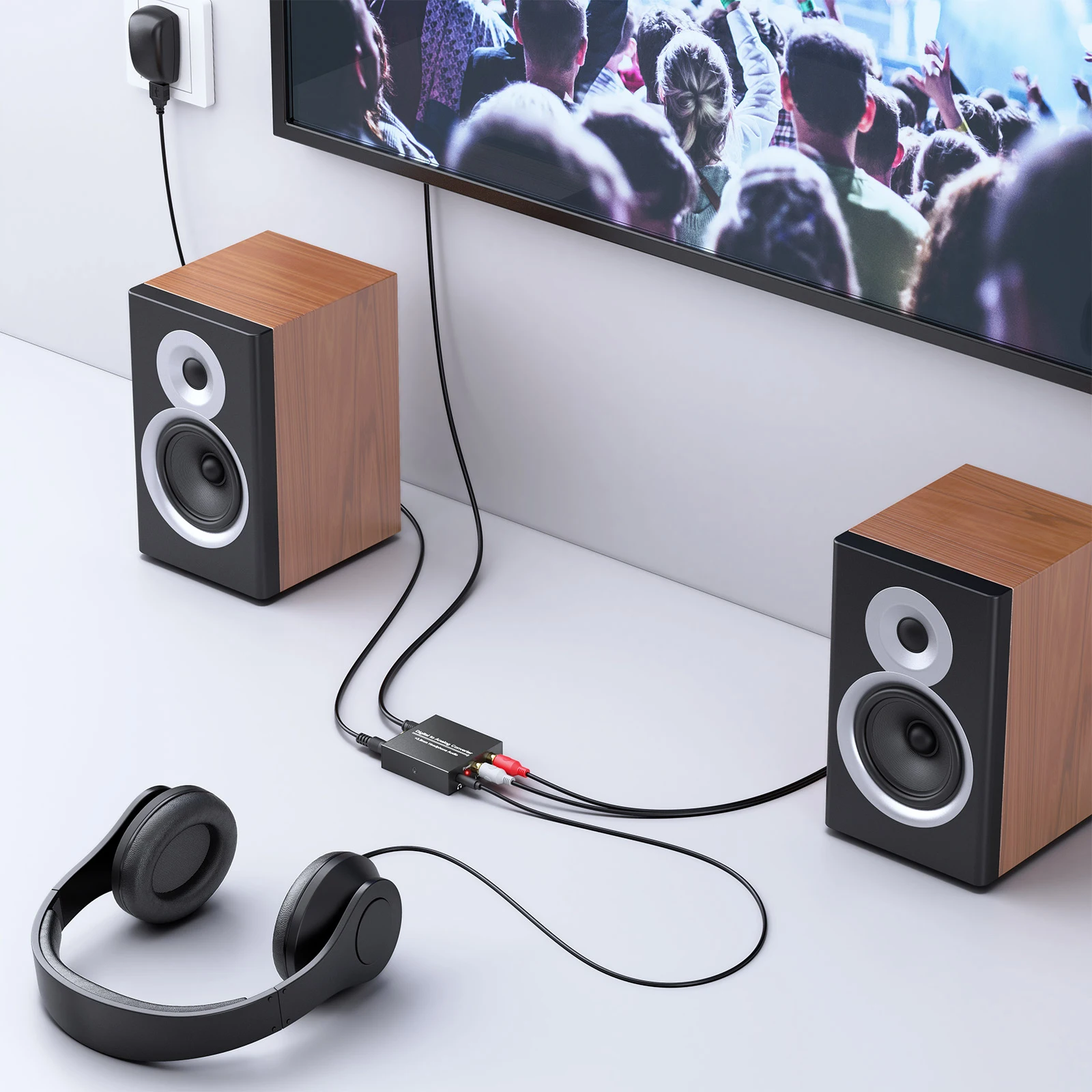 ESYNiC-Convertidor de Audio DAC Digital a analógico, dispositivo óptico SPDIF Coaxial a L/R RCA Toslink a Jack de 192mm con Cable óptico de 1m, 3,5 KHz