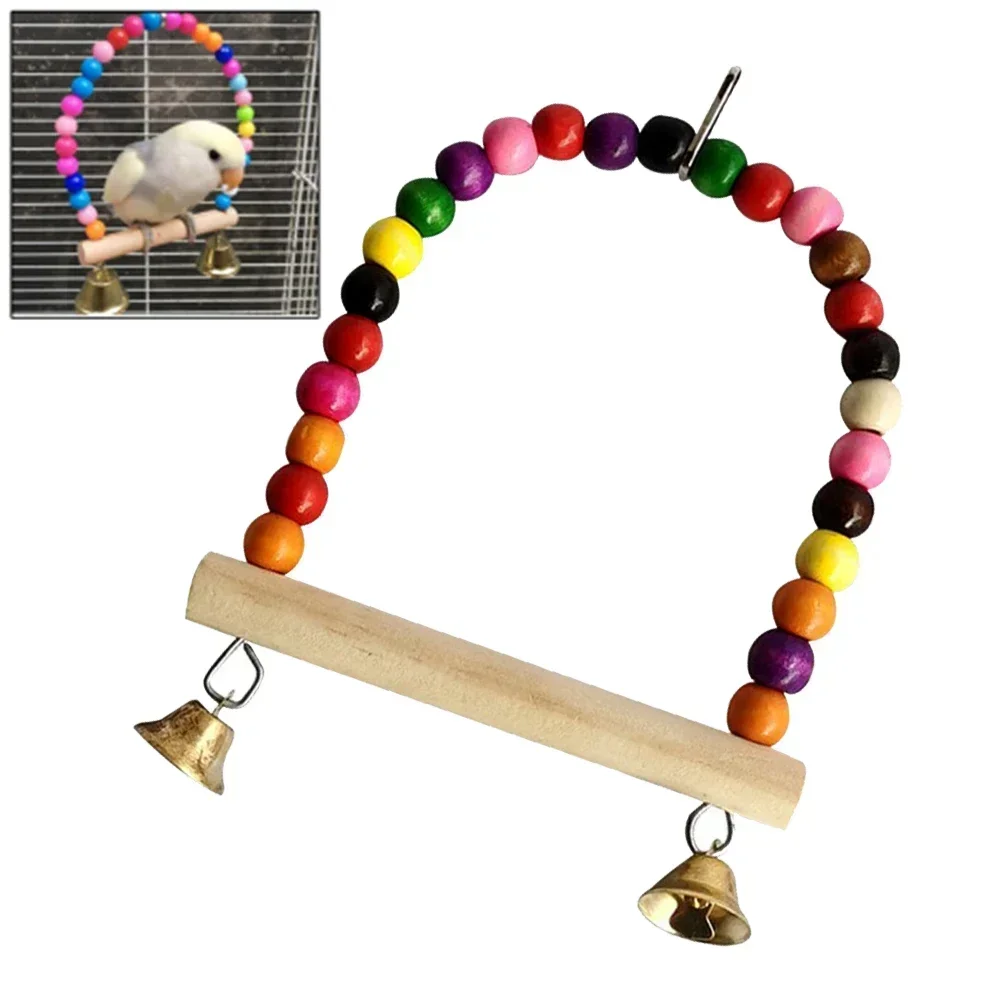 1 Pc Parrot Swing Bird Swing Toy Parrot Cage Toy With Plastic Beads Bell Hung On Swing For Pet Brid Supplies Pet Family Supplies