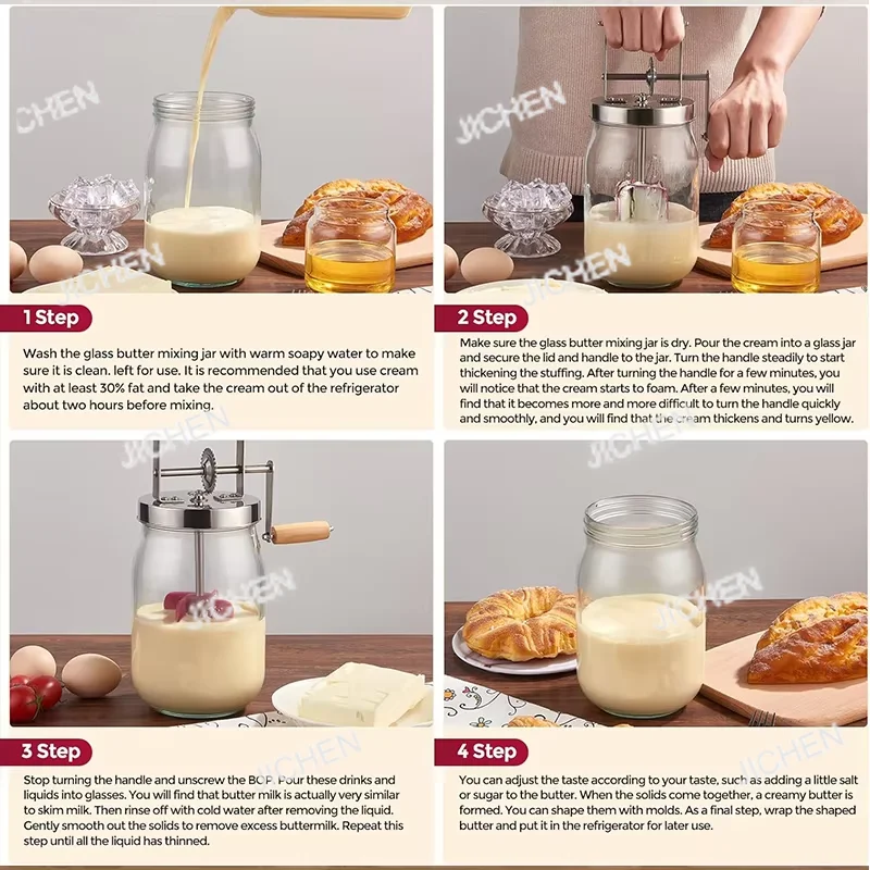 

Multifunctional Butter Churn Household Hand Crank Butter Churn Kitchen Baking Gadget Cream Churn 1.5L Mason Jar