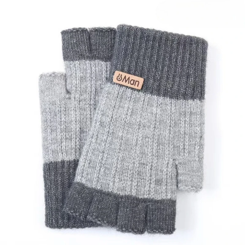 AliExpress NONE Winter Gloves for Men Half Finger Writting Office Cycling Knitted Gloves Students Alpaca Wool Warm Thick Elastic Driving Gloves