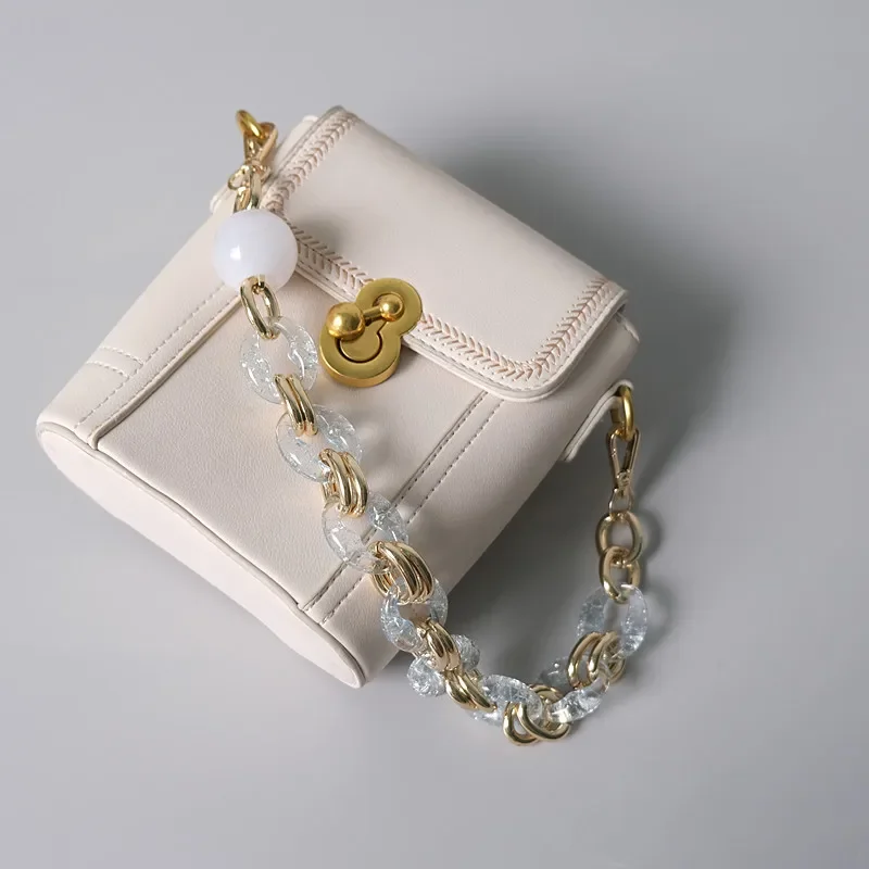 New Fashion Woman Handbag Accessory Parts Cute Blue Acrylic Resin Chain Luxury Solid Strap Women Vintage Gold Metal Clutch Chain