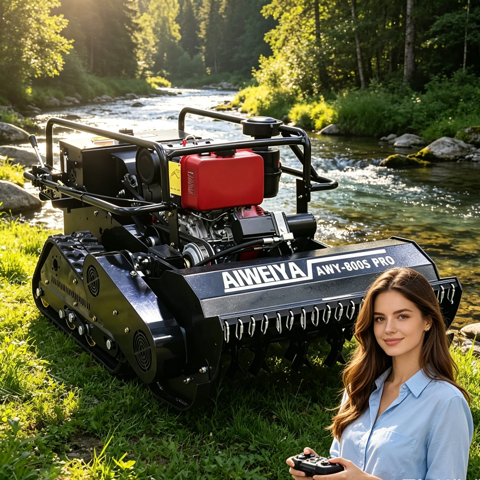Customized 800Spro Crawler Self Propelled Remote Control Mulching Brush Cutter, Black Diesel Power Unit for Thick Brush Cutting