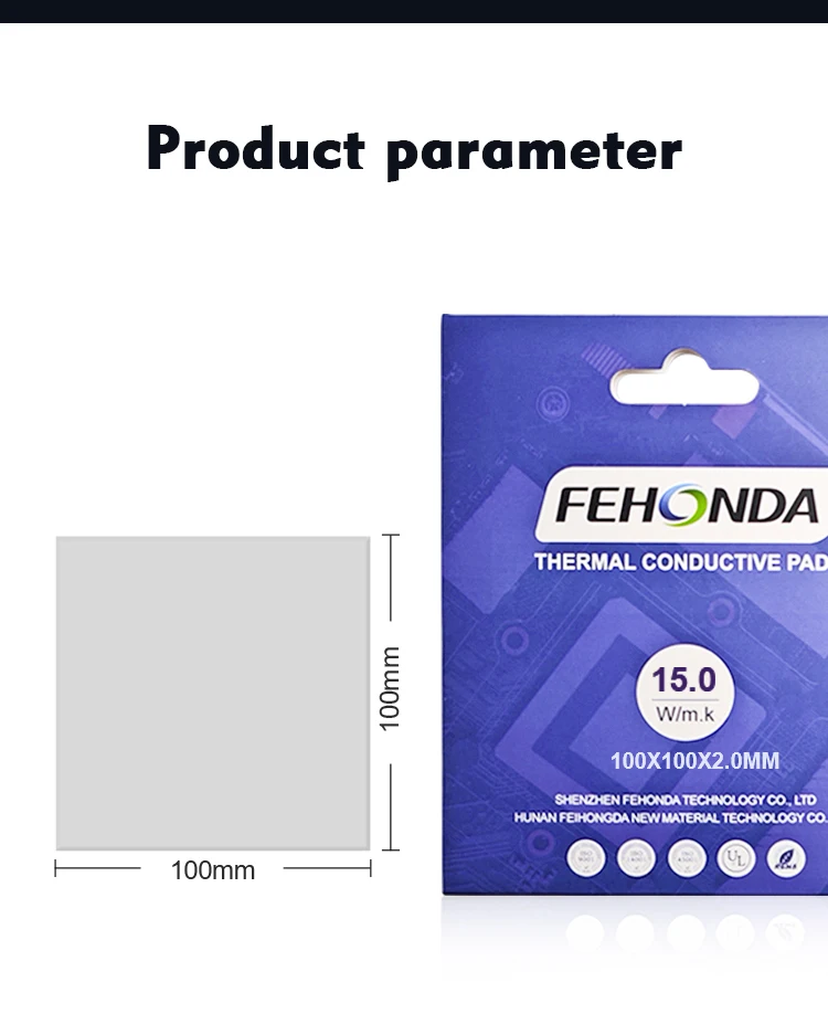 Fehonda Almofada condutora térmica de 15w 12w 8w 0,5/0,75/1,0/1,25/1,5/1,75/2,0/3,0 milímetros Gpu Cpu Silicone Termal Pad Para Laptop