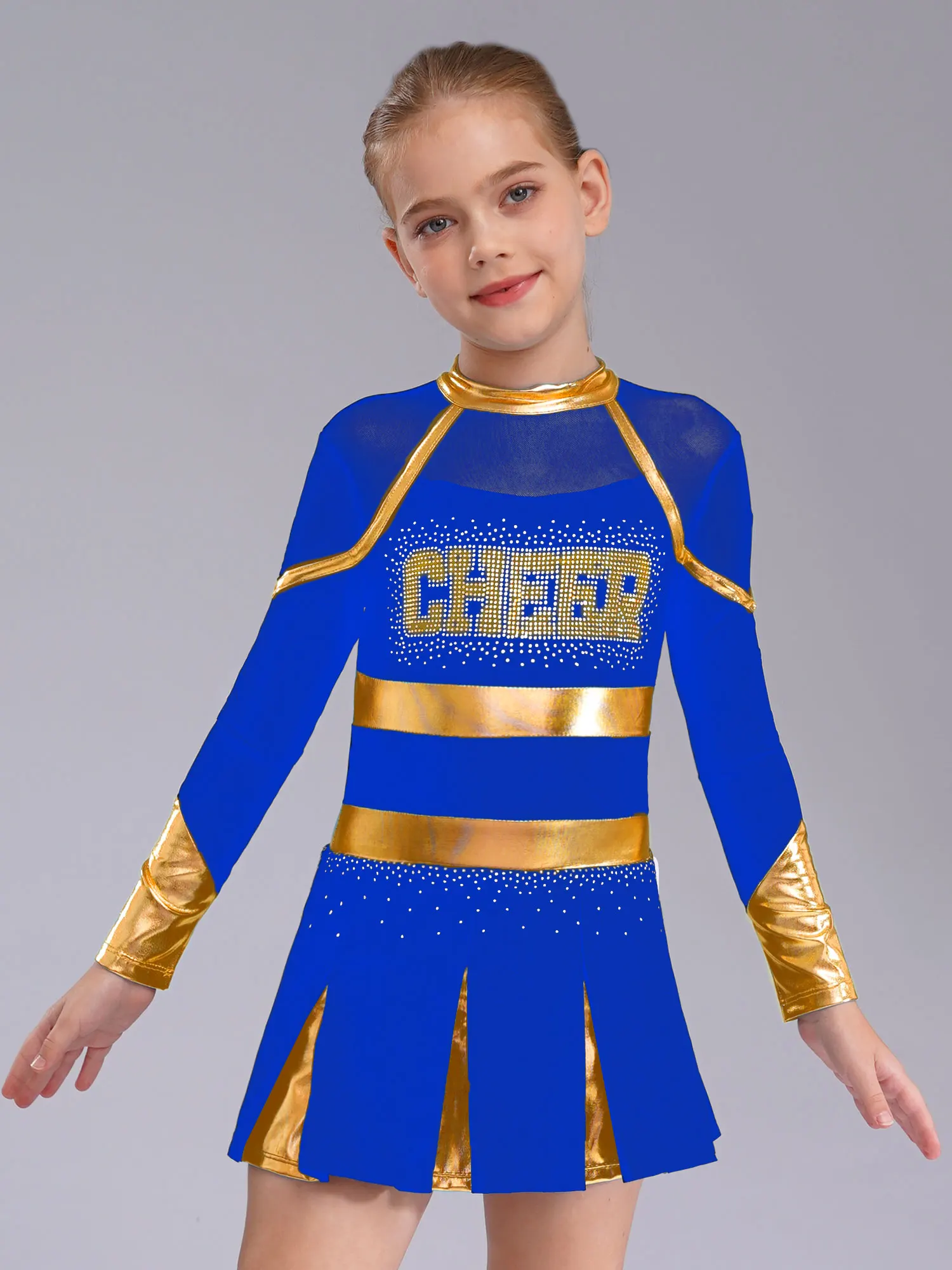 

Kids Girls Cosplay Costume Cheer Dance Teens Glittery Cheerleading Uniforms Children Metallic Cheering Team Dress