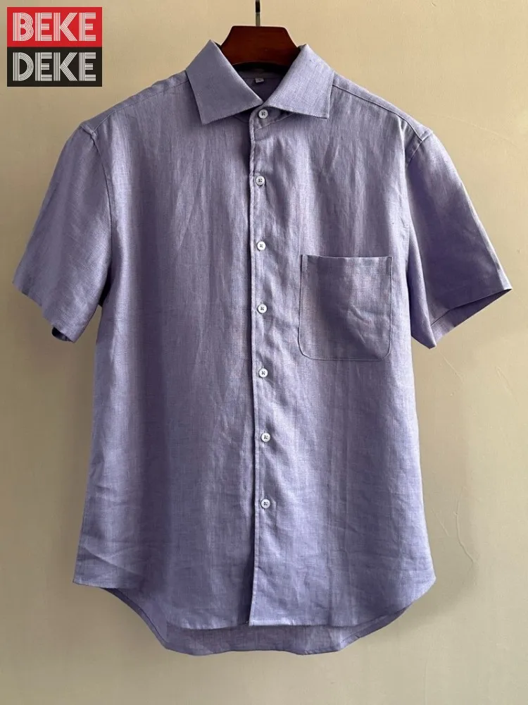 

New Mens Summer Breathable Linen Shirts Loose Fit Short Sleeve Single Breasted Business Casual Tops Turndown Collar Daily Shirt
