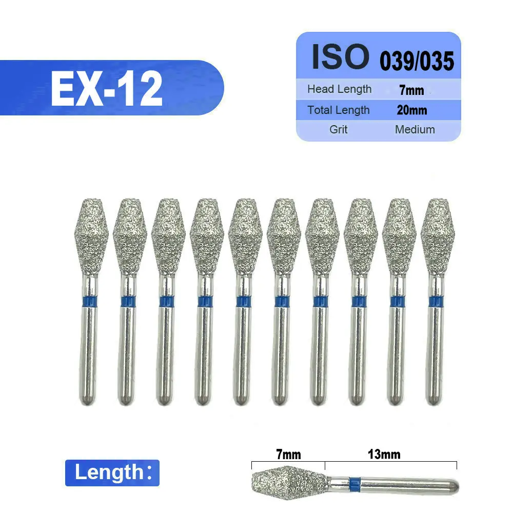 

10pcs High Quality Dental Diamond Burs Drill for Teeth Whitening Polishing High Speed Handpiece Dental Burs FG 1.6M EX-12