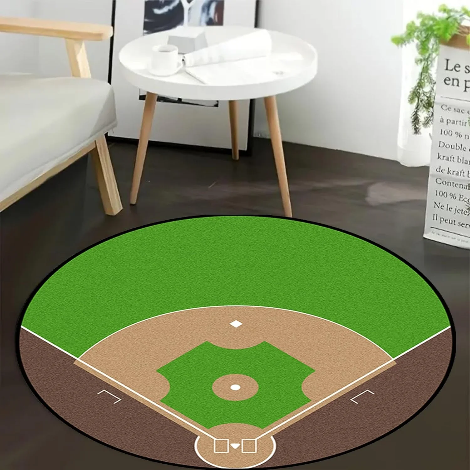Baseball Field Area Rug,Green and Brown Sports Game Style Rugs,Non-Slip Rugs for Living Room Kids Room Bedroom Floor Mats