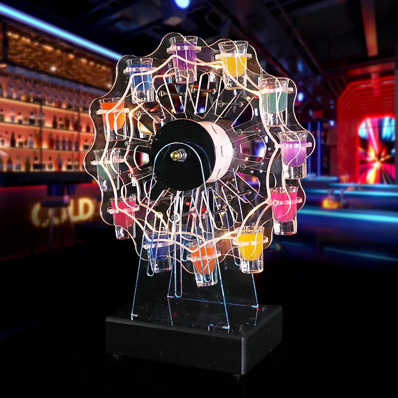 

Bar KTV custom acrylic cup holder LED luminous charging bullet cocktail cup holder 12 holes Ferris wheel cup holder