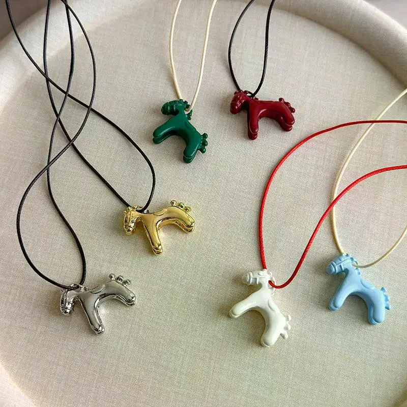 Minimalism Enamel Drip Glaze Colorful Horse Pendant Long Necklace Adjustable Sweater Chain Simple Jewelry Accessory Gifts