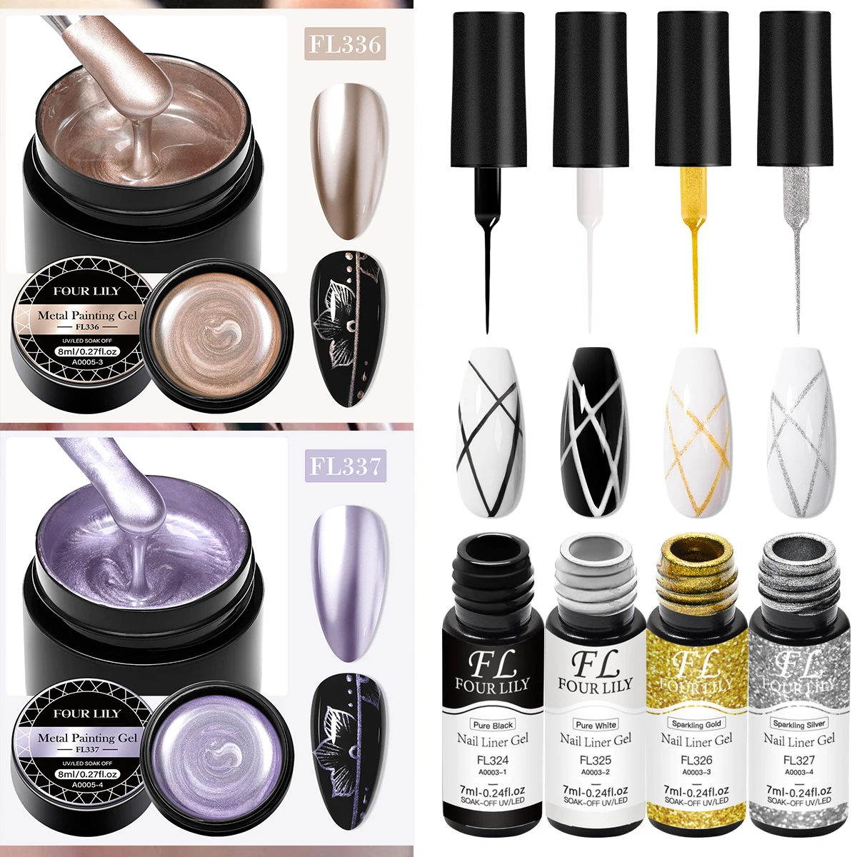 Juego de esmaltes de Gel para uñas, pintura de Metal de 6 piezas, efecto espejo dorado y plateado, Kits de Gel UV LED para manicura artística