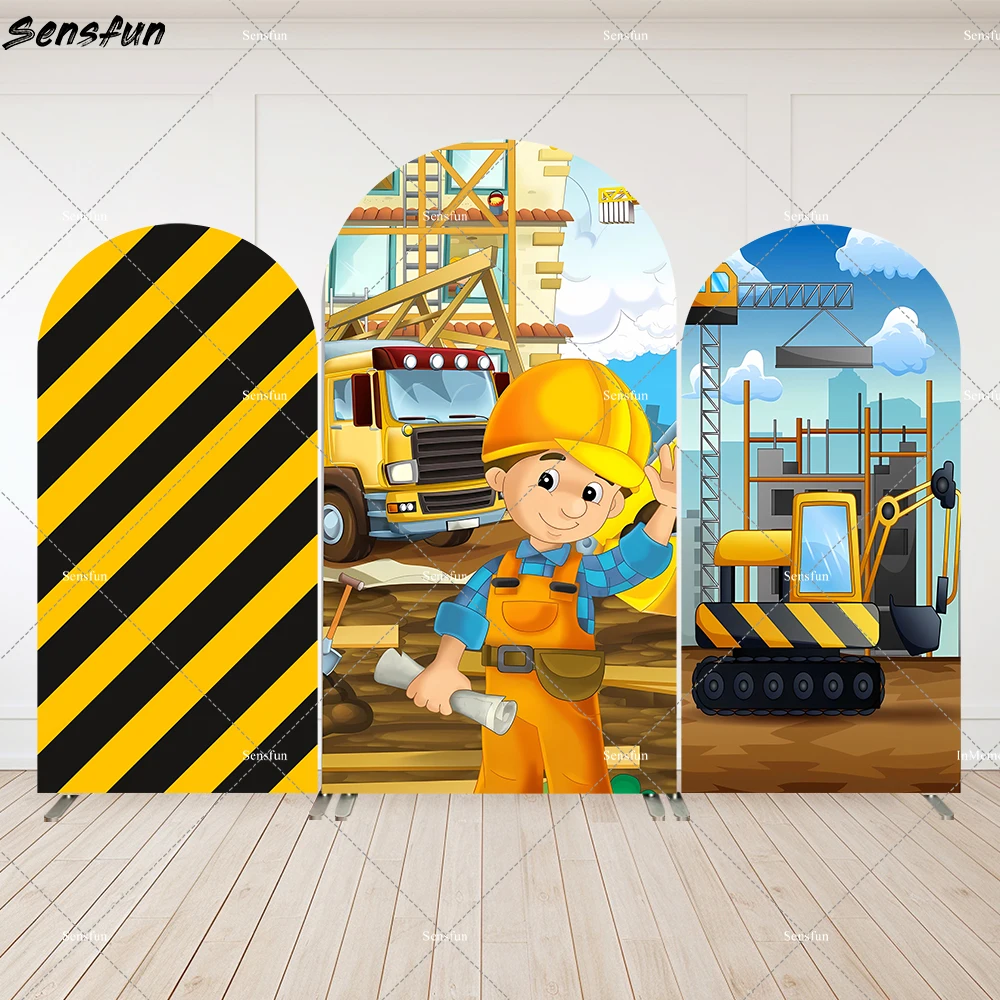 

Construction Arch Backdrop for Boy Birthday Decoration Truck Photo Background Digger Party Decoration Arched Wall Banner