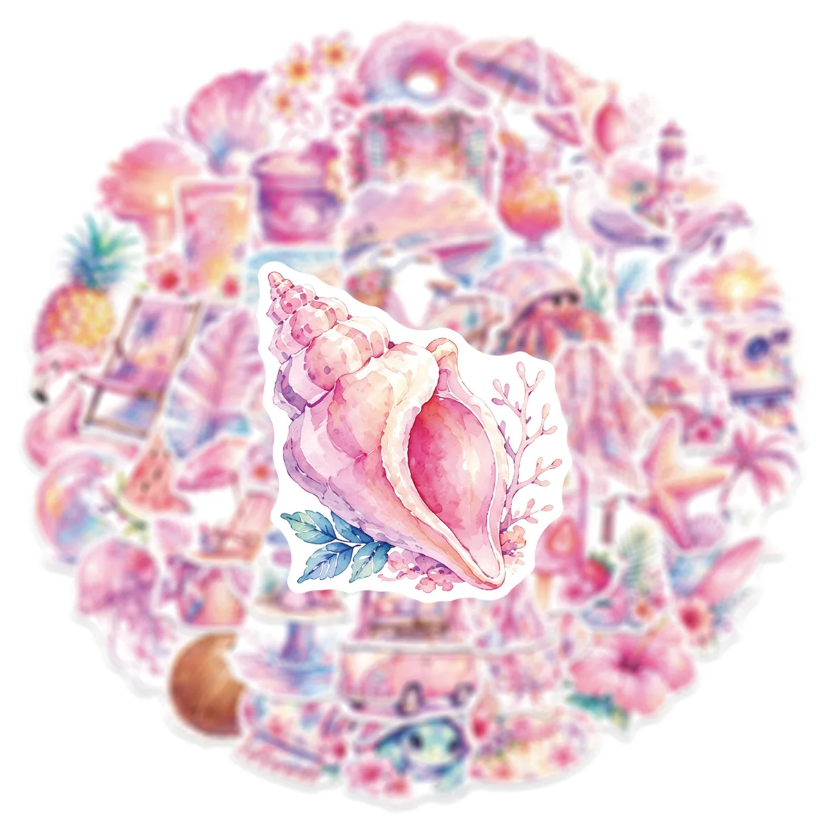 60 Pcs Sunset Beach Vacation Themed DIY Decorative Stickers Gacha Sticker Set with Flower Shell Whale Wave Designs for Crafting