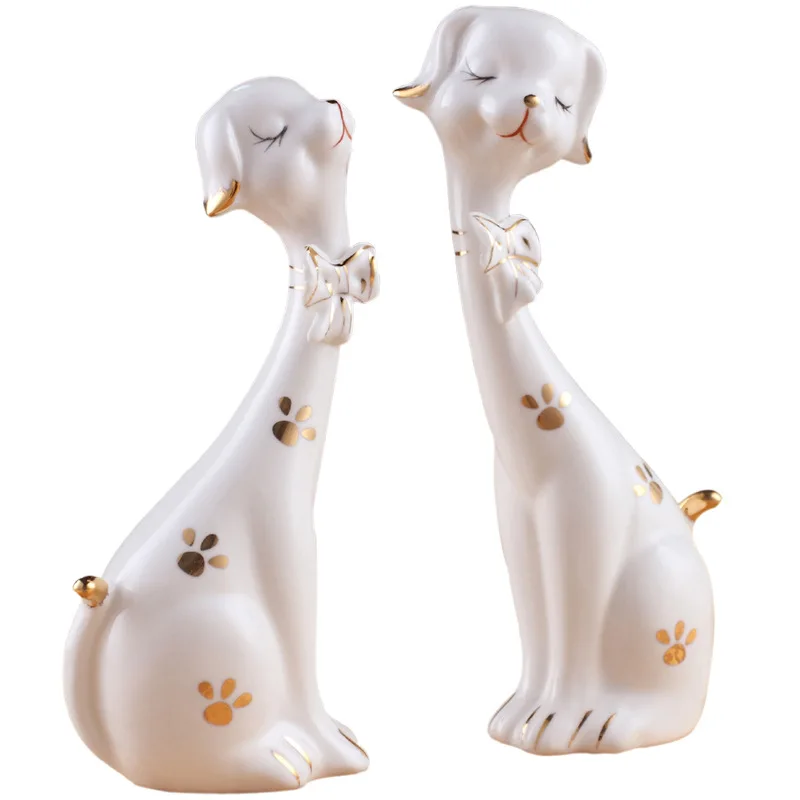 

Set of 2 Ceramic Dog Figurines, Cute Animal Statues, Desktop Ornaments, Home Decoration Handicrafts, Animal Art Statues