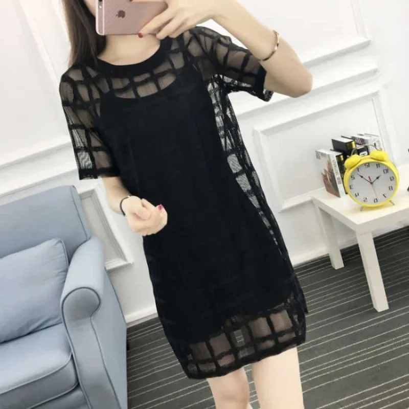 Loose Women's Dress Mesh Female Dresses Black New in Cheap Casual Elegant Luxury Trendy Chic Pretty Aesthetic Curvy Hot Xxl X G