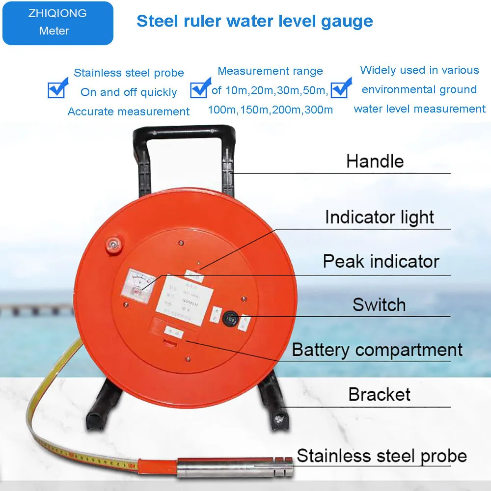 Righello in acciaio ad alta sensibilità indicatore di livello dell\'acqua 10m 20m 30m 50m 100m 150m 200m 300m con cicalino