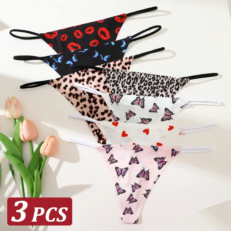 3PCS Women Seamless Leopard Butterfly Panties Sexy Ultra-thin Briefs Female Ice Silk No Trace Underwear Low Rise Soft Lingerie