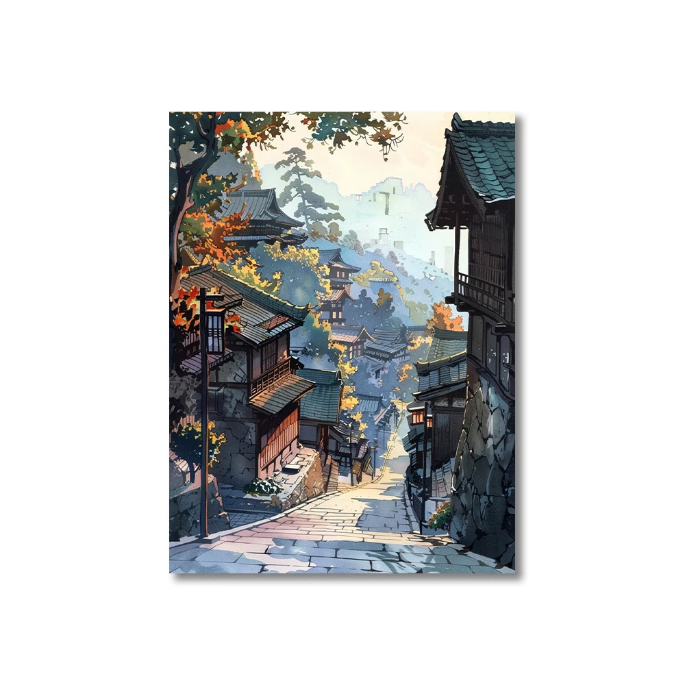 Vintage Hiroshi Yoshida Inspired Poster Traditional Japanese Village Landscape Canvas Painting Wall Art Living Room Home Decor