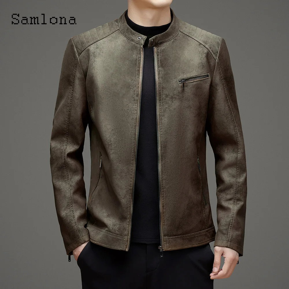 Men Cool Luxury Matte Pu Leather Jackets Mandarin Collar Tops Outerwear 2024 Stylish simplicity Fashion Zipper Pocket Coats New