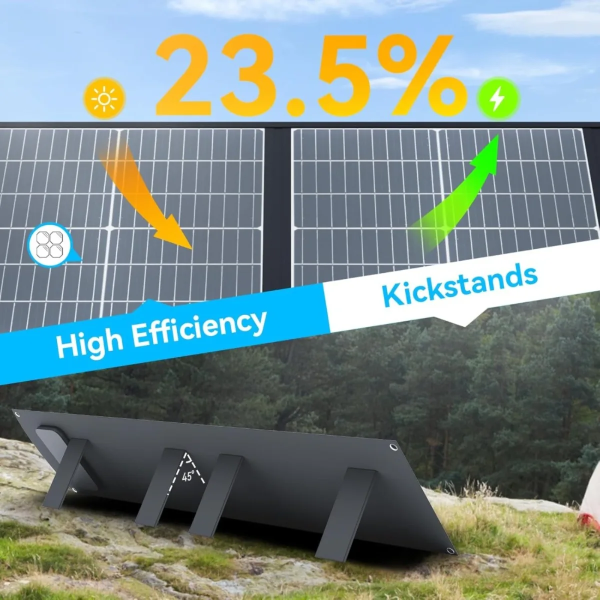 200W超軽量ソーラーパネル |   調整可能なキックスタンド | アウトドア愛好家やRV旅行のための急速充電パワーステーション。
