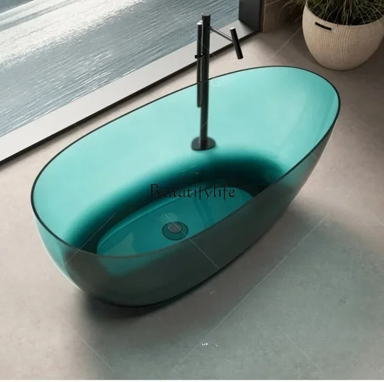 

yj15 Transparent color resin goose egg-shaped bathtub Household independent integrated crystal bathtub53