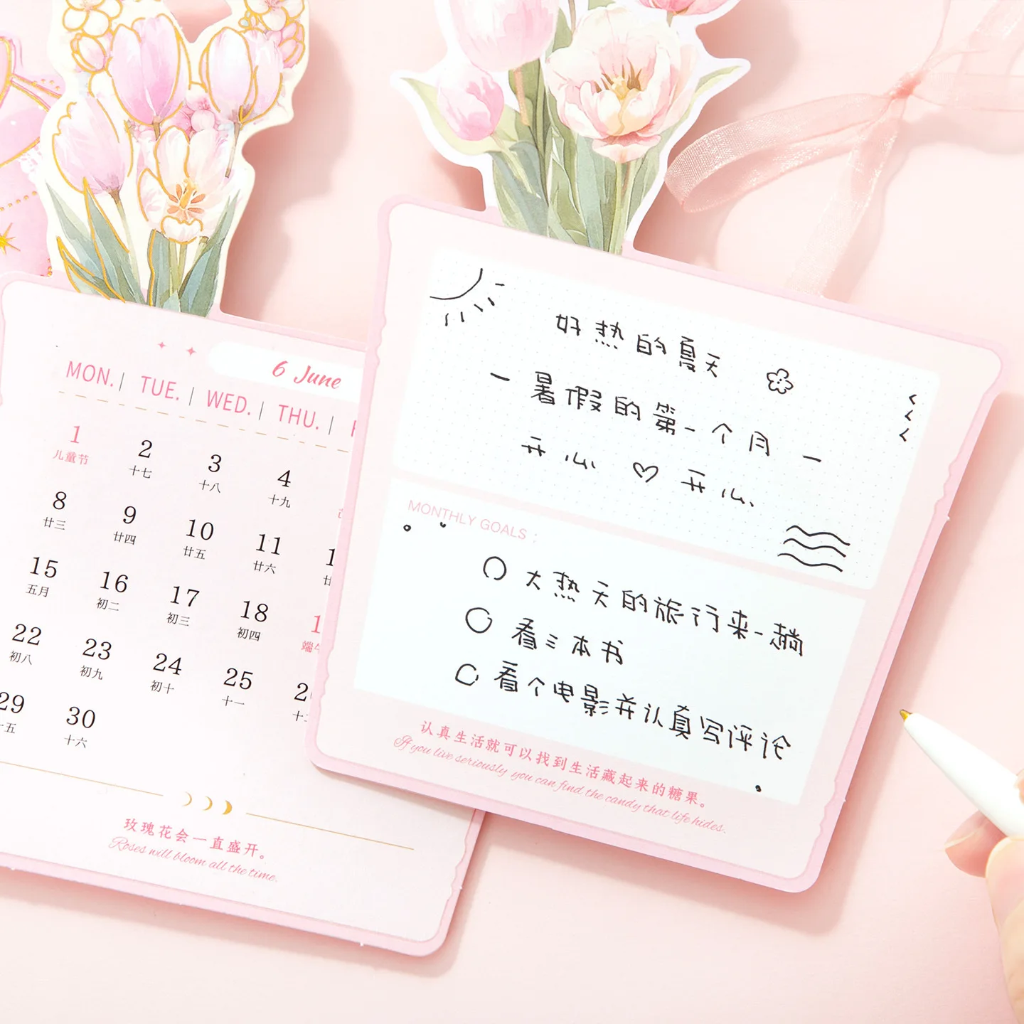 1PC 2026 Flower Wooden Desk Calendar With Memo Notes To Do List Tabletop Schedule Monthly Calendar For Home Office School