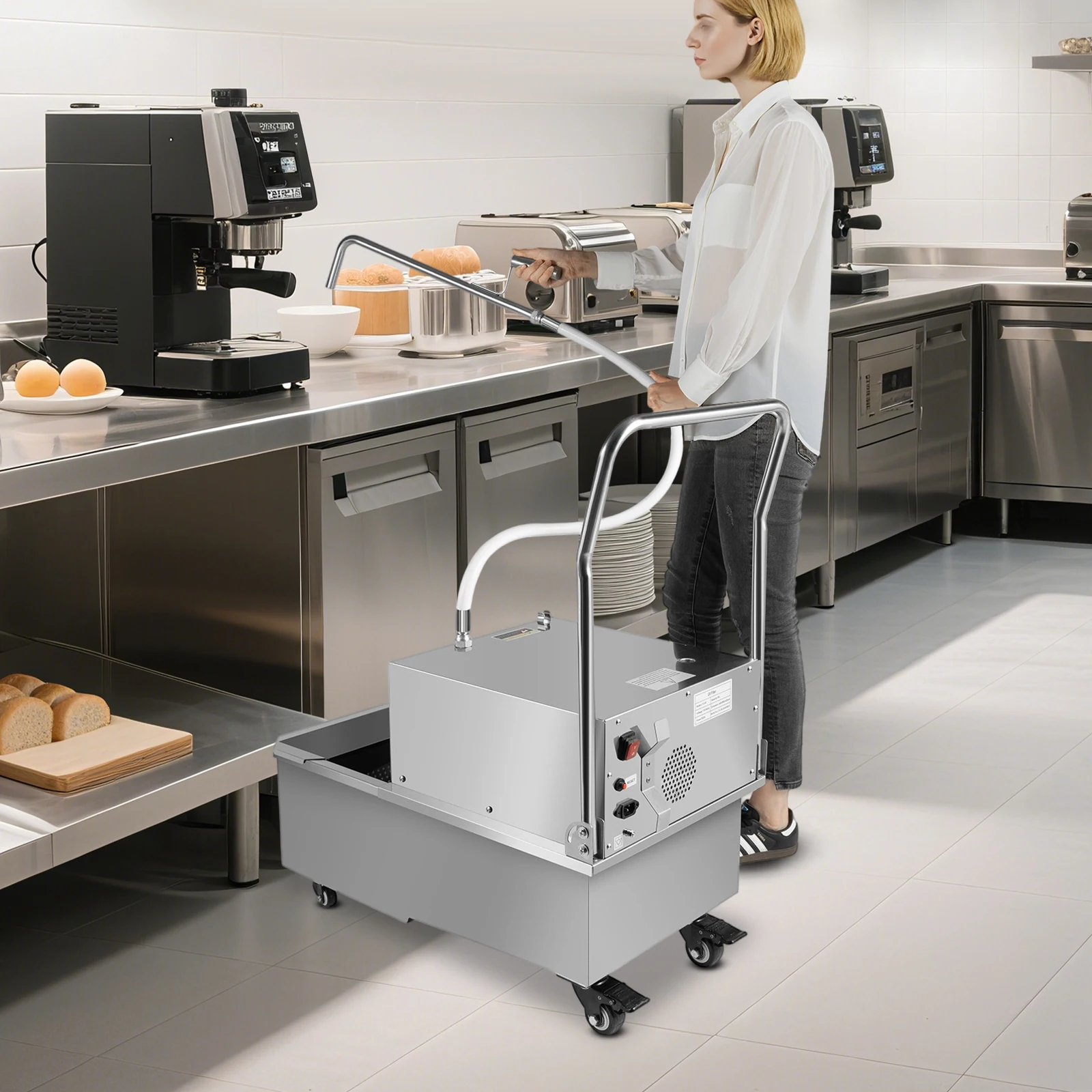 

Коммерческая мобильная машина для фильтрации фритюрного масла 55 л / 14,5 галлонов, 550 Вт, система фильтрации масла для фритюрницы