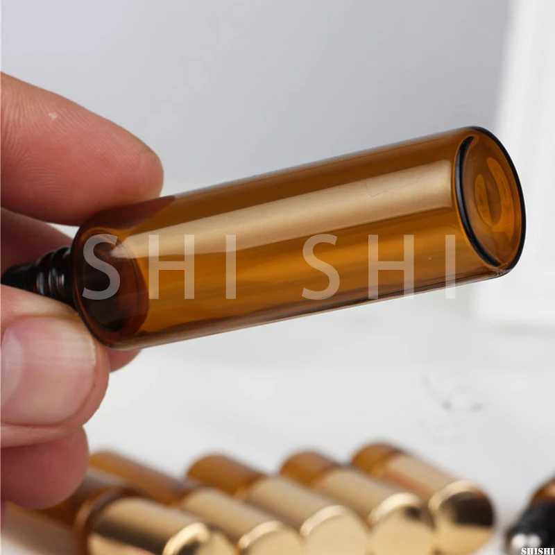 50 Pcs Amber Dunne Glas Roller Fles Sample Test Etherische Olie Flesjes Met Roller Metal Ball Make Flesjes 1Ml 2Ml 3Ml 5Ml 10Ml