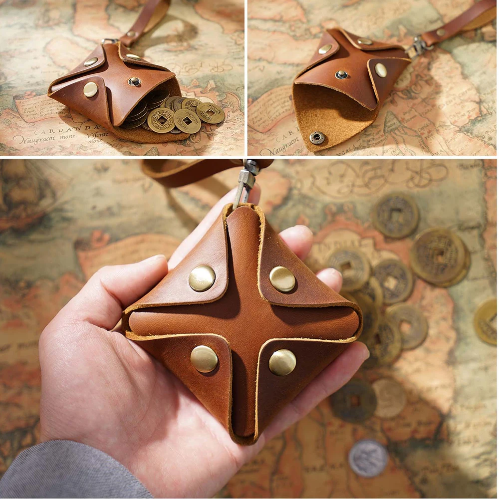 Mini tragbare Leder Geldbörse DIY Geldtasche Druckknopf Rindsleder Geldbörse Reisezubehör