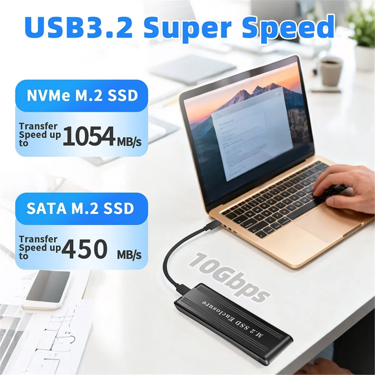 Digital Essentials New Flip M2 Solid State Drive Box NVME Dual Protocol Notebook SSD Mobile Hard Drive Box Type-C