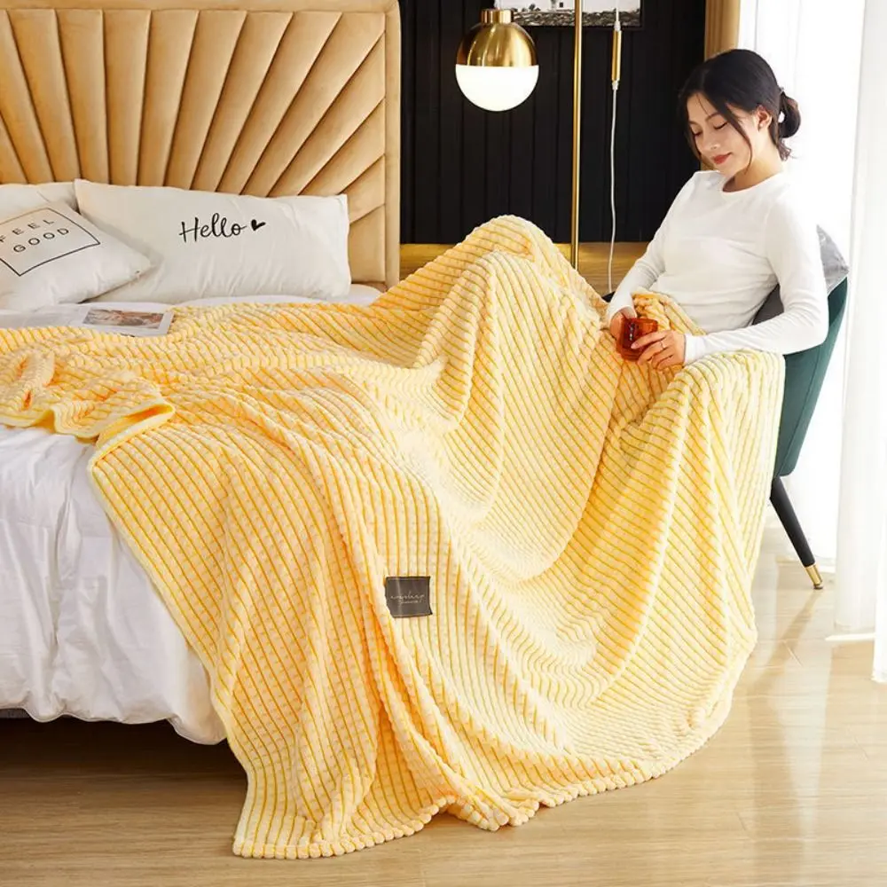 

Household Solid Color Plaid Coral Fleece Blanket Breathable Skin-friendly Nap Blanket Thickened Soft Sofa Blanket Dormitory