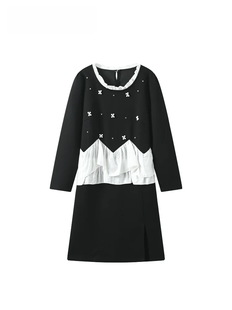 

Клубное женское платье большого размера Long Sve Hepburn Sle, осеннее платье для больших размеров, женская юбка трапециевидной формы с плиссированным воротником