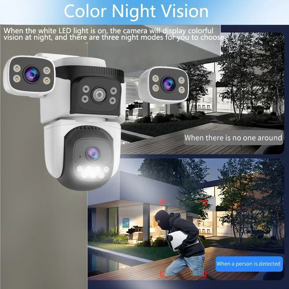 WiFi Camera Three Lens Screen Security Video Cam PTZ Two-Way Audio Auto Track CCTV Surveillance IP Camera Outdoor Baby Monitor