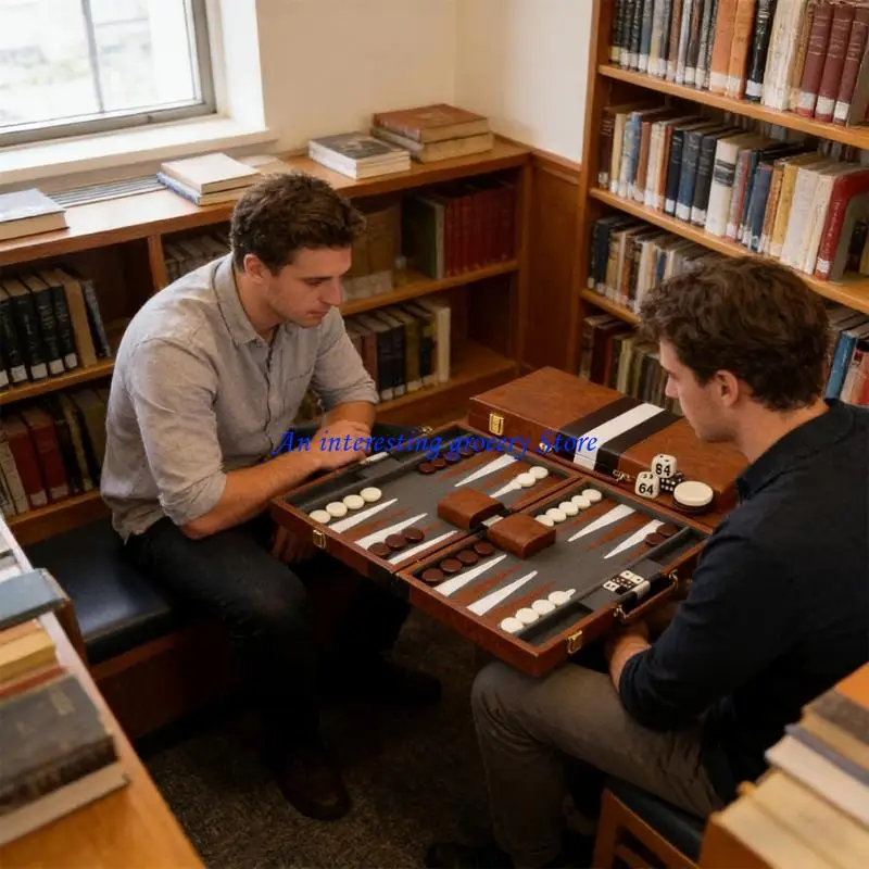 652D Kunstleder-Akzent-Backgammon-Set mit sanftem, ruhigem Spielabend – Detail 2