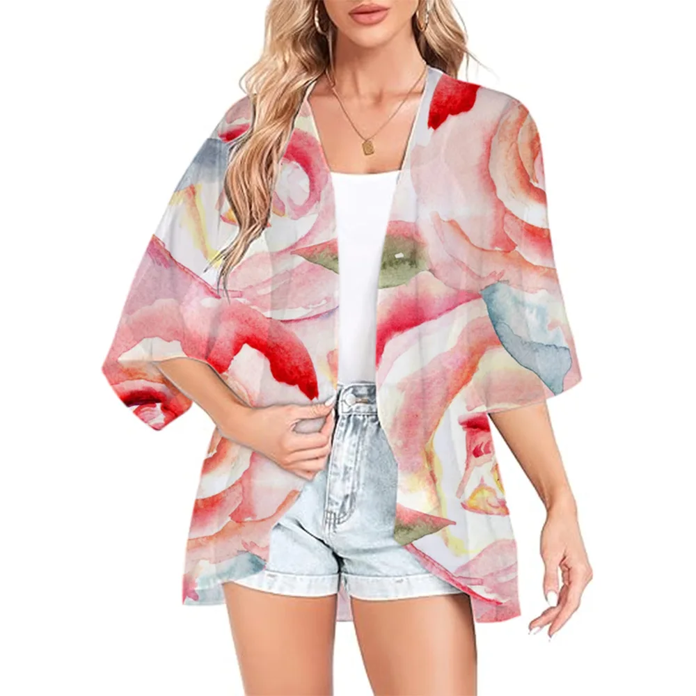 Women's Floral Loose Tassels Coverups Beach Swim Bikini Kimono Cardigan Bathing Suit Cover Ups Blouse Swimwear Resort Wear Tops