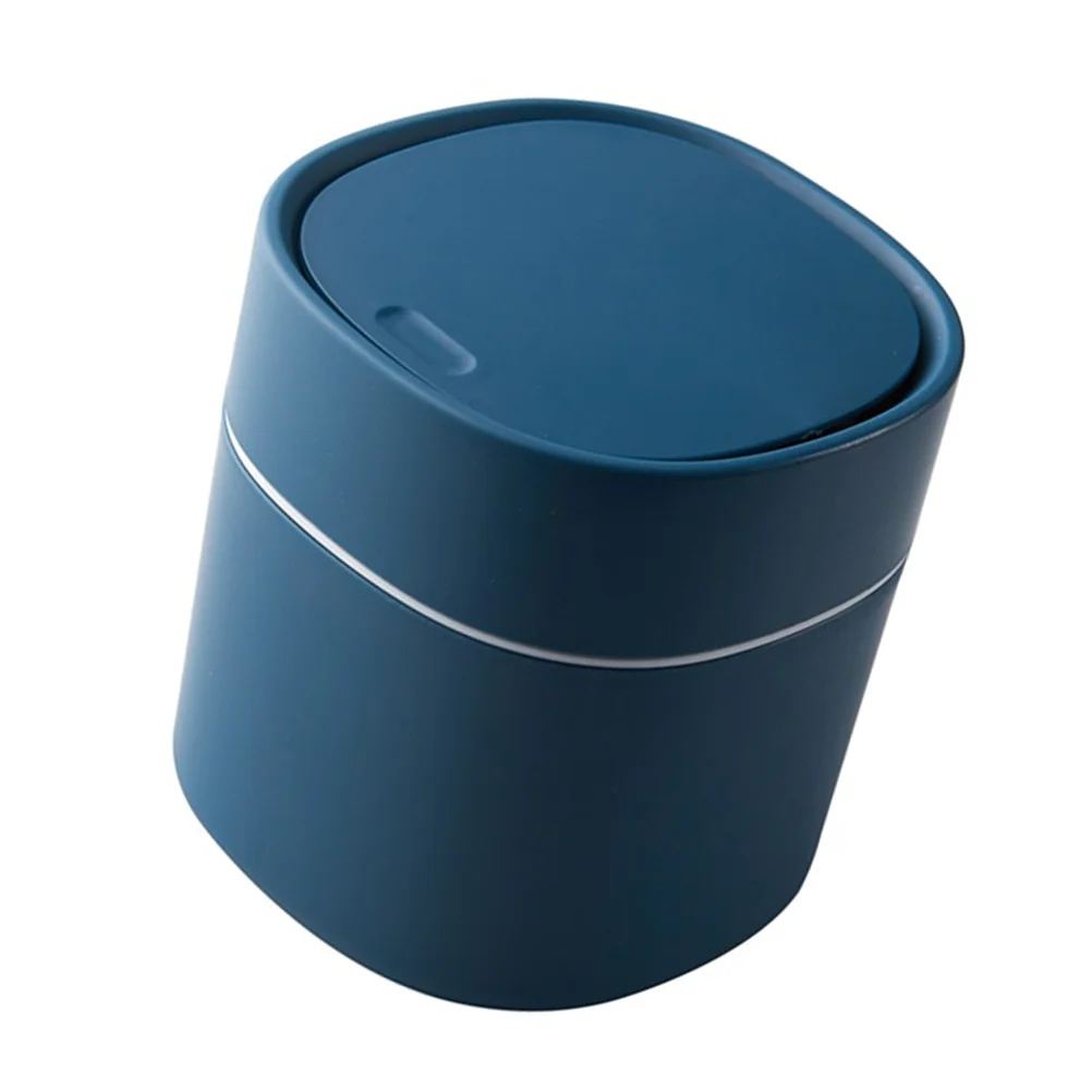 

Compact Mini Press Garbage Bin Desktop Trash Can Creative Waste Container for Office Bathroom Kitchen Blue Desktop Trash Can