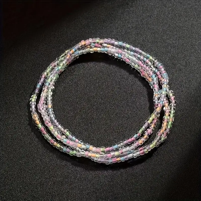 1 مجموعة مضيئة قوس قزح الاكريليك خلخال مجموعات للنساء الأرز الخرز سلسلة الكاحل سوار مطاطا حبل الشاطئ القدم اكسسوارات