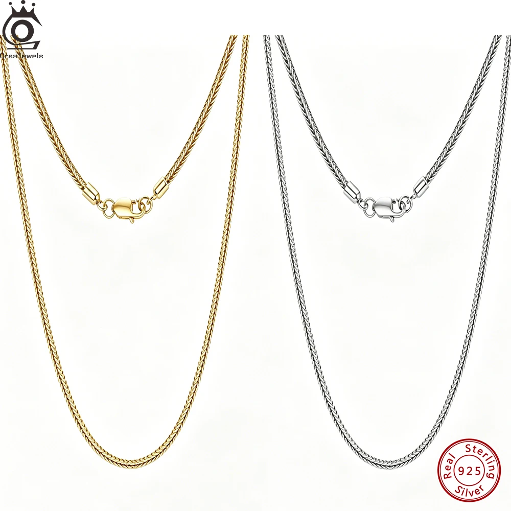 

ORSA JEWELS Подлинное серебряное колье-цепочка из стерлингового серебра 925 пробы 1,3/1,8 мм для женщин, повседневные ювелирные украшения, аксессуары SC93