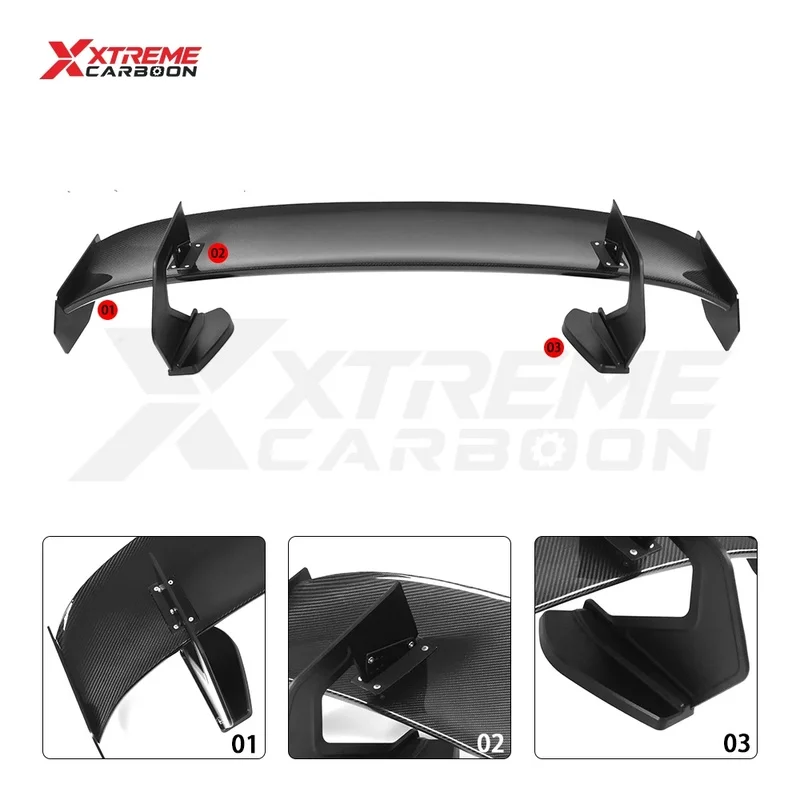 High Quality XTREME GT4 Style Dry Carbon Fiber Swan Neck GT Rear Trunk Wing, 3-Level Adjustable Racing Tail Spoiler M3