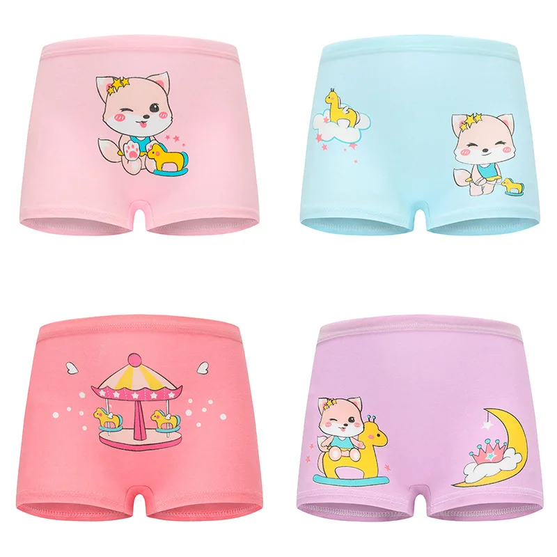 4 Pieces/lot Design Children\'s Girls Panties Cotton Soft Pretty Cartoon Unicorn Child Underwear for Girls Kids Boxer Breathable