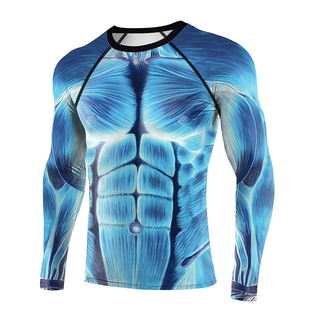 Halloween Muscle Body 3D Printed Men\'s T-shirt Fashion Muscle Printing Man Long Sleeve Top Body T Shirt Tee