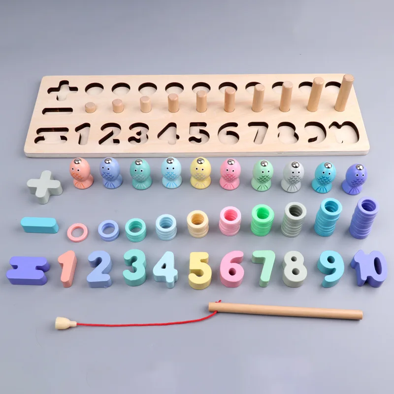 Children's educational toys magnetic fishing games wooden alphanumeric cognitive fishing toys kindergarten parent-child game