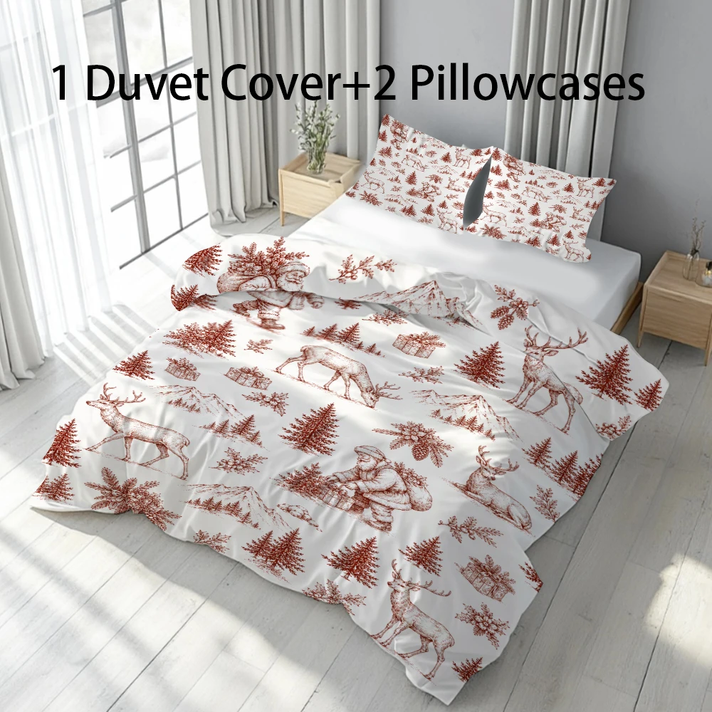 Christmas  Retro Duvet Cover Set Reindeer Santa Claus Bedding Set Comforter Cover Home Decoration Best Gifts
